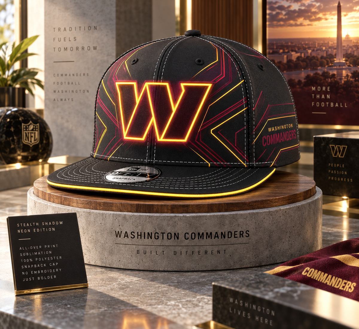 Washington Commanders Stealth Shadow Neon Snapback Cap - Studio View