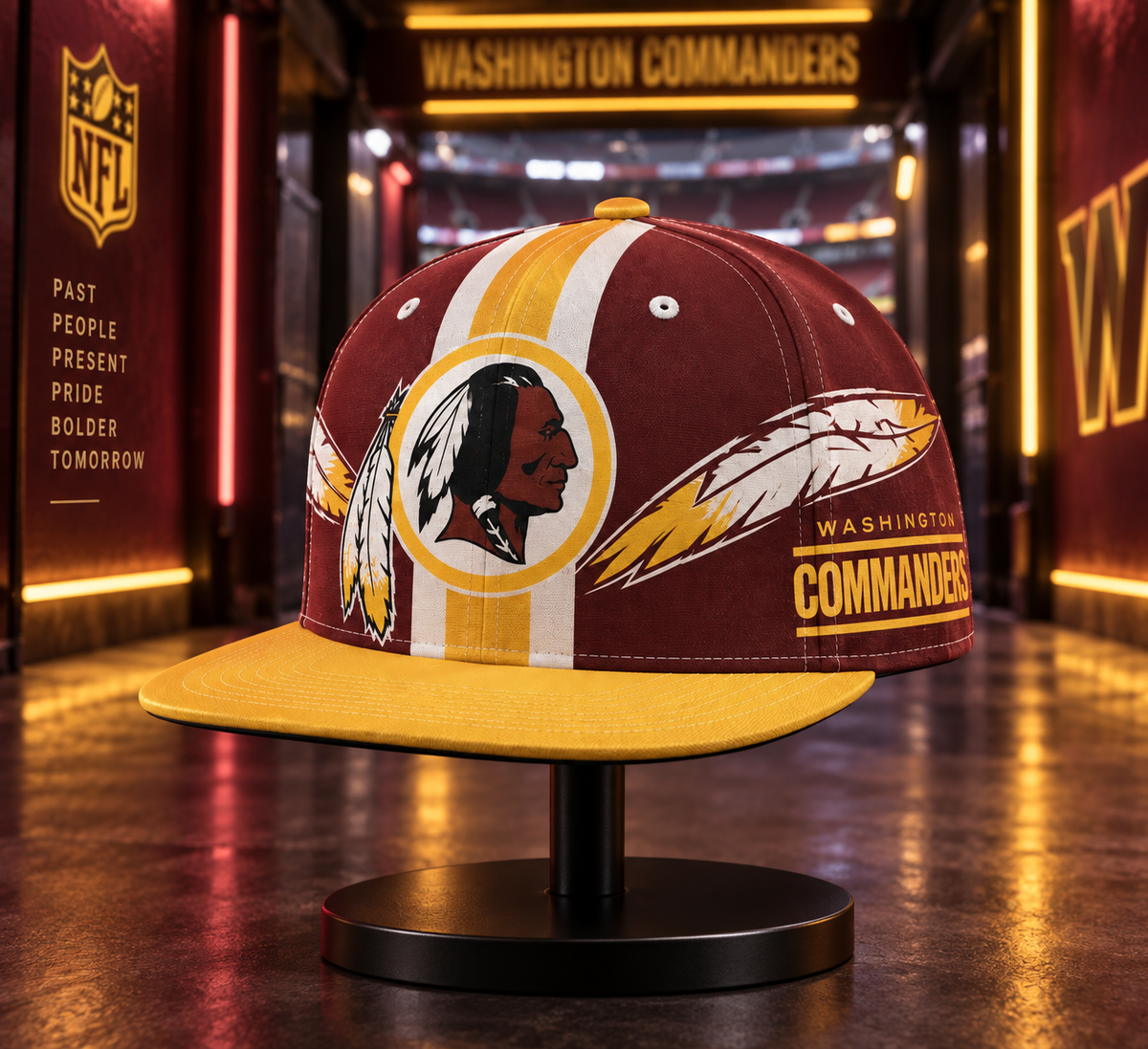 Washington Commanders Retro 90s Throwback Snapback Cap - Stadium Tunnel Neon View