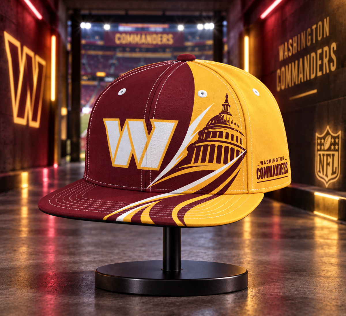 Washington Commanders Dynamic Split Colorblock Snapback Cap - Stadium Tunnel Neon View