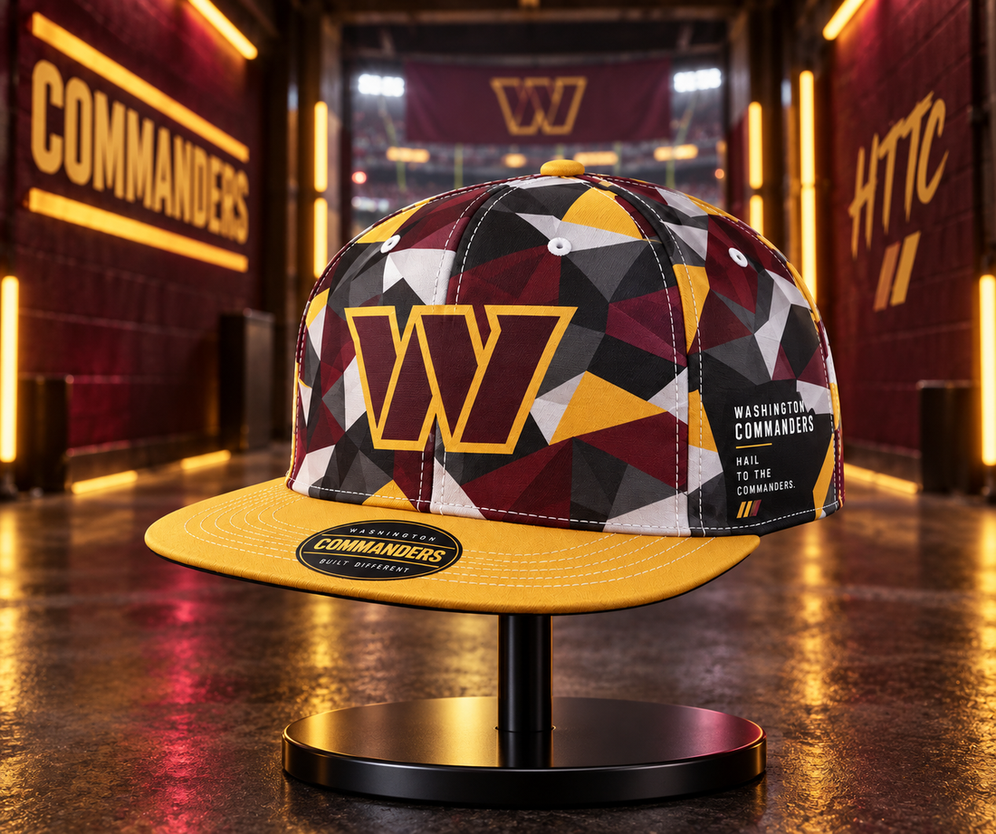 Washington Commanders Cyber Geometric Camo Snapback Cap - Studio View