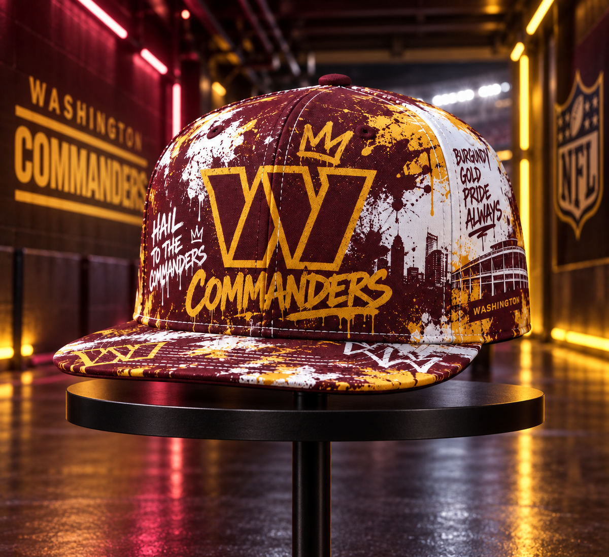 Washington Commanders Street Graffiti Splash Snapback Cap - Stadium Tunnel Neon View