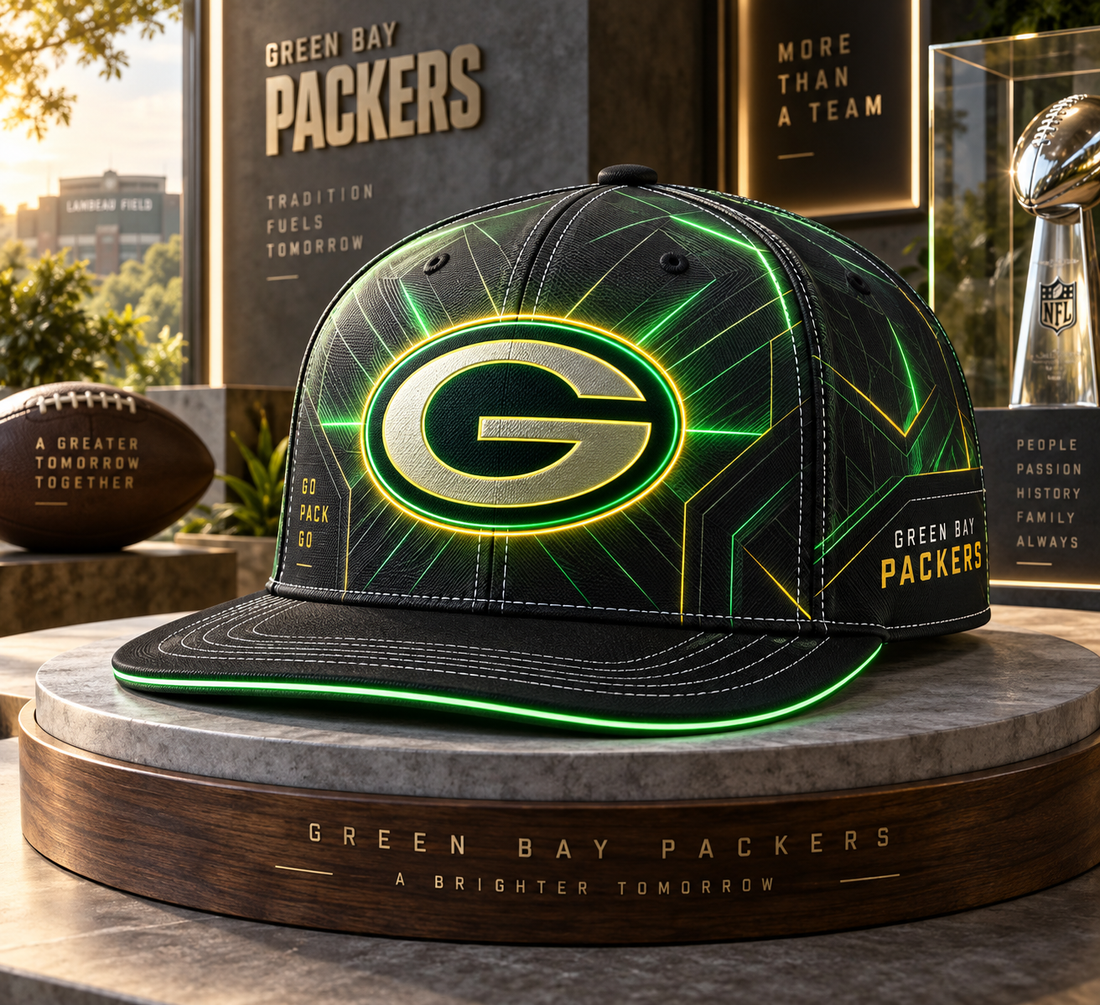 Green Bay Packers Stealth Shadow Neon Snapback Cap - Studio View