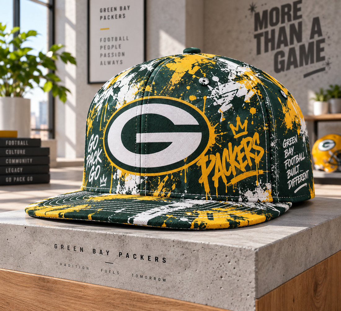 Green Bay Packers Street Graffiti Splash Snapback Cap - Studio View