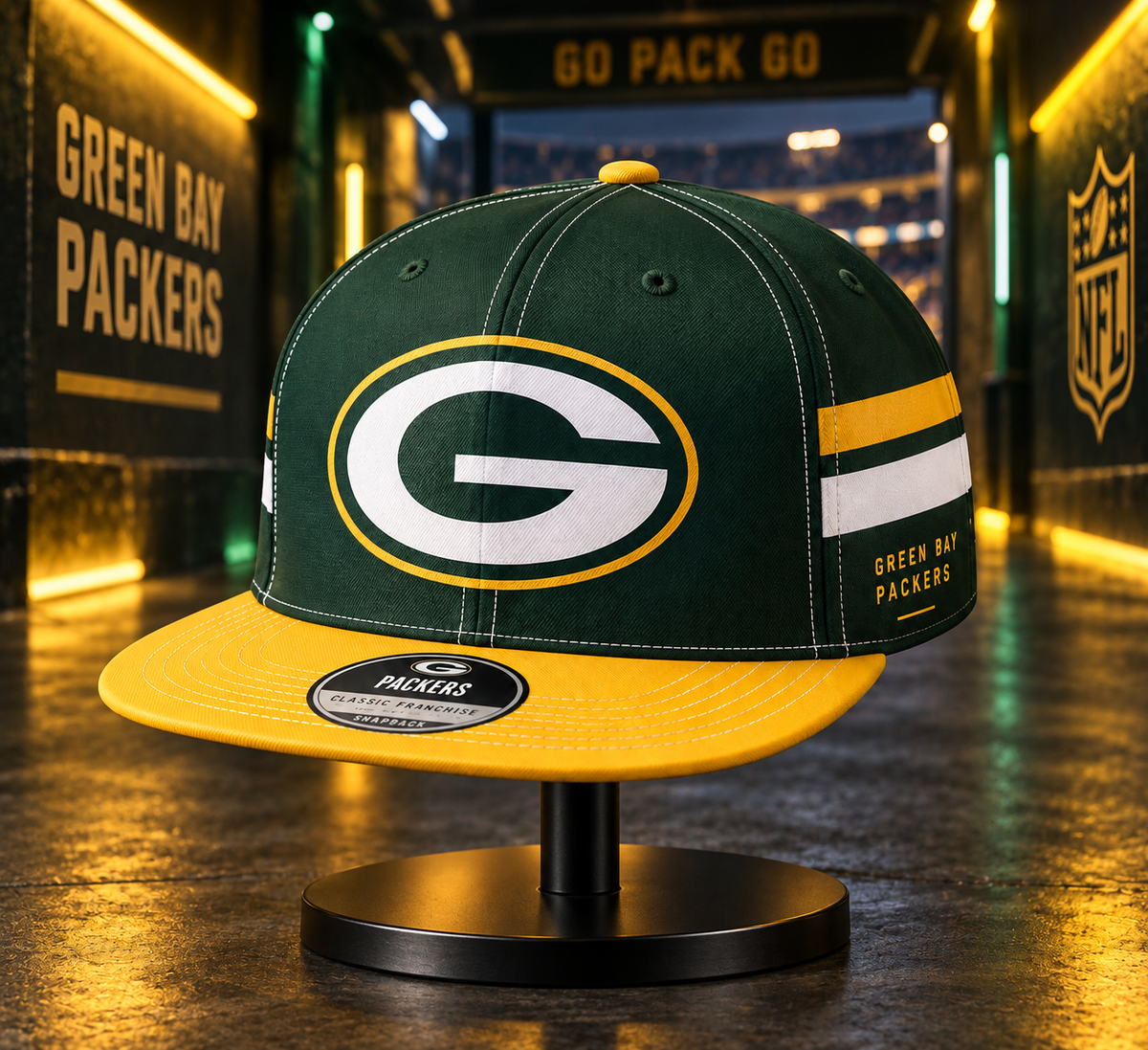 Green Bay Packers Classic Snapback Cap - Stadium Tunnel Neon View