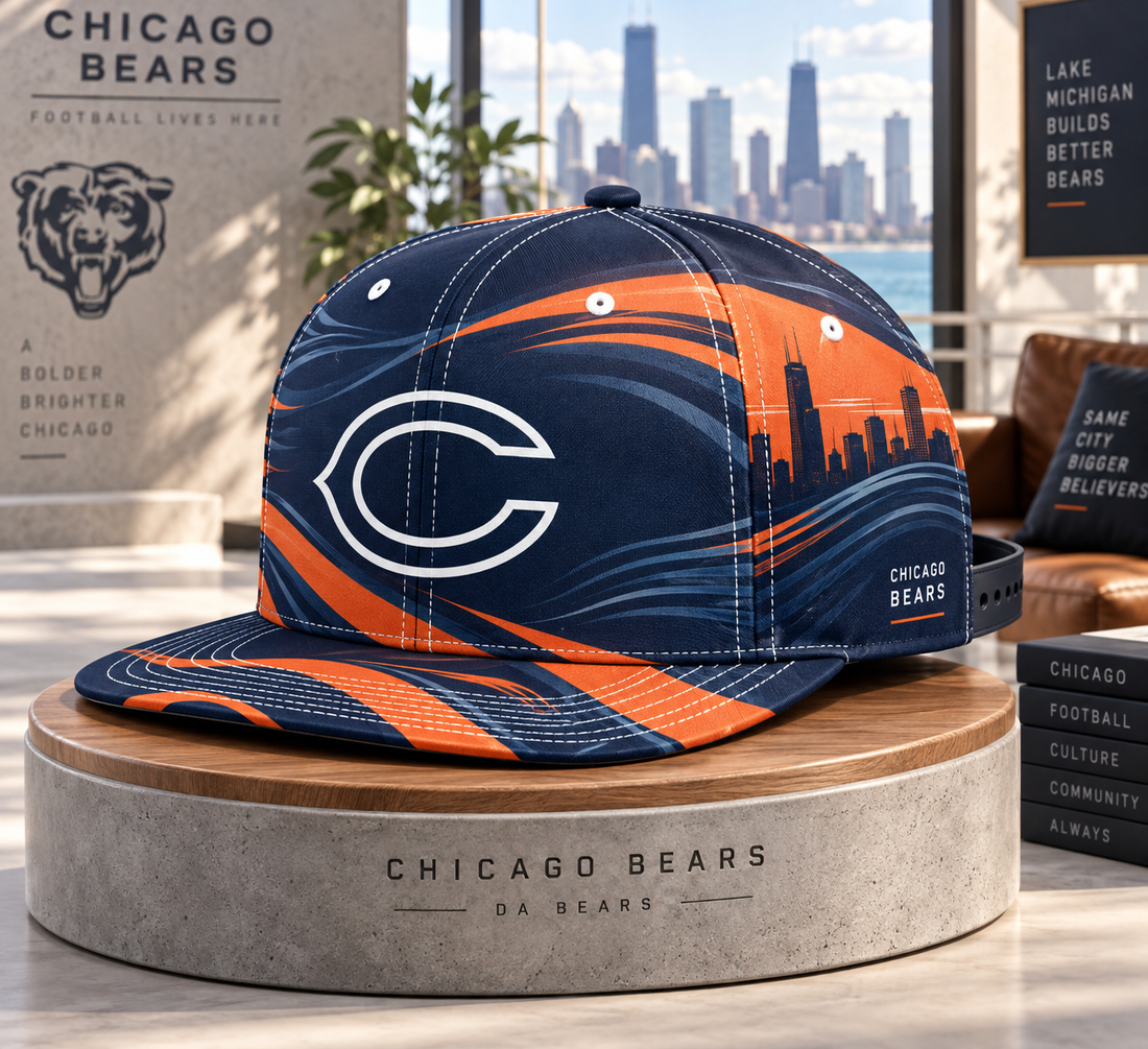 Chicago Bears Minimalist Motion Wave Snapback Cap - Studio View