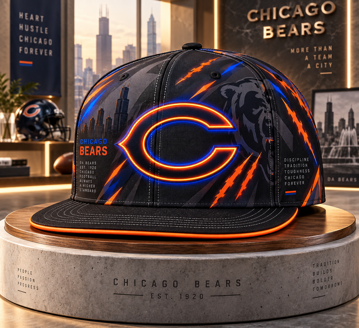 Chicago Bears Stealth Shadow Neon Snapback Cap - Studio View