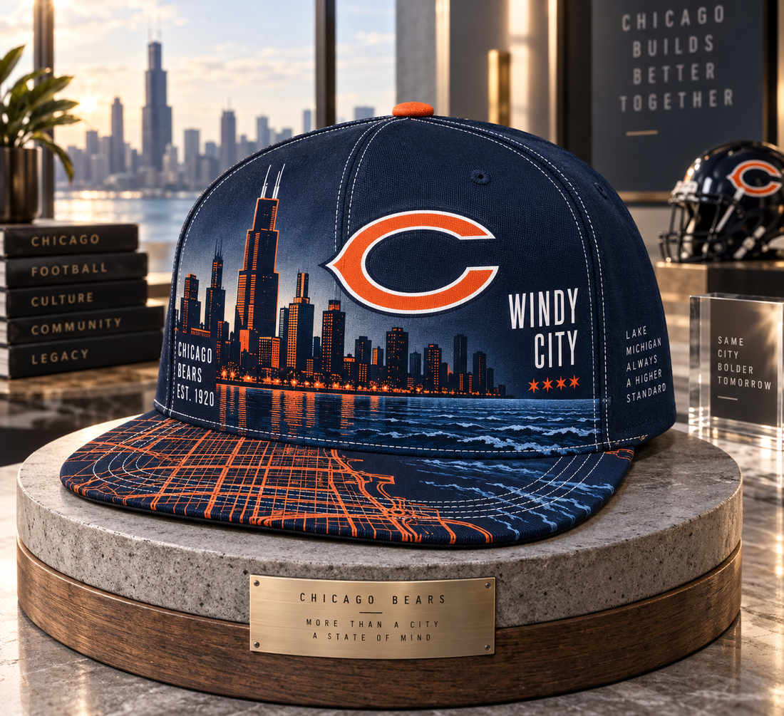 Chicago Bears Windy City Skyline Snapback Cap - Studio View