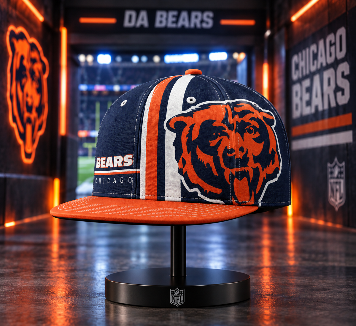 Chicago Bears Retro 90s Throwback Snapback Cap - Stadium Tunnel Neon View