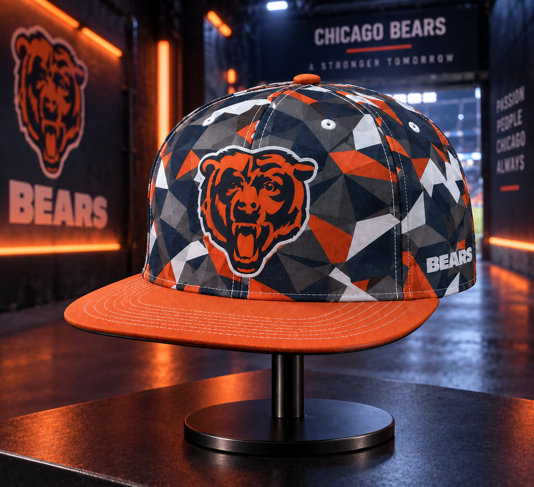 Chicago Bears Cyber Geometric Camo Snapback Cap - Studio View