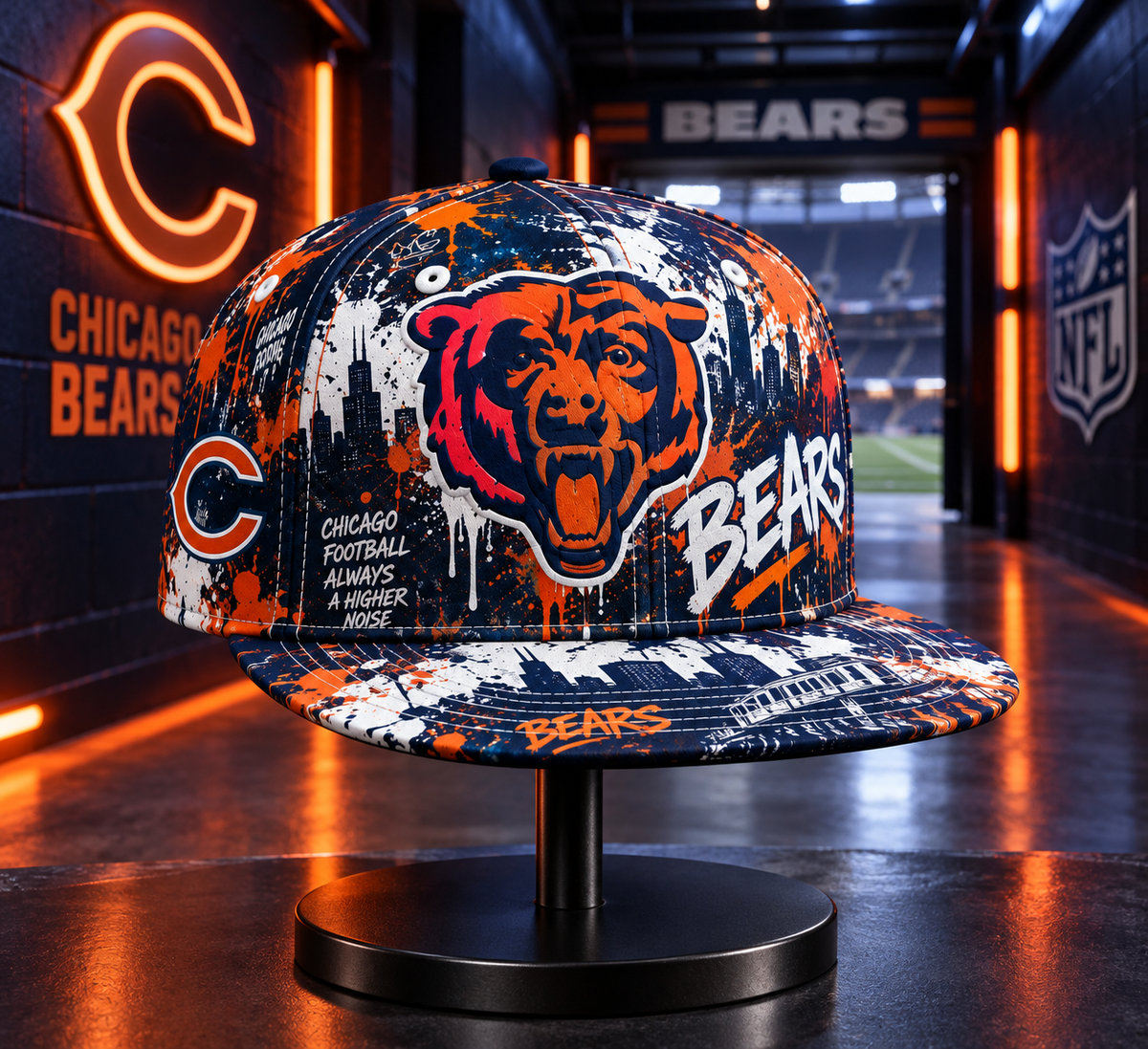 Chicago Bears Street Graffiti Splash Snapback Cap - Stadium Tunnel Neon View