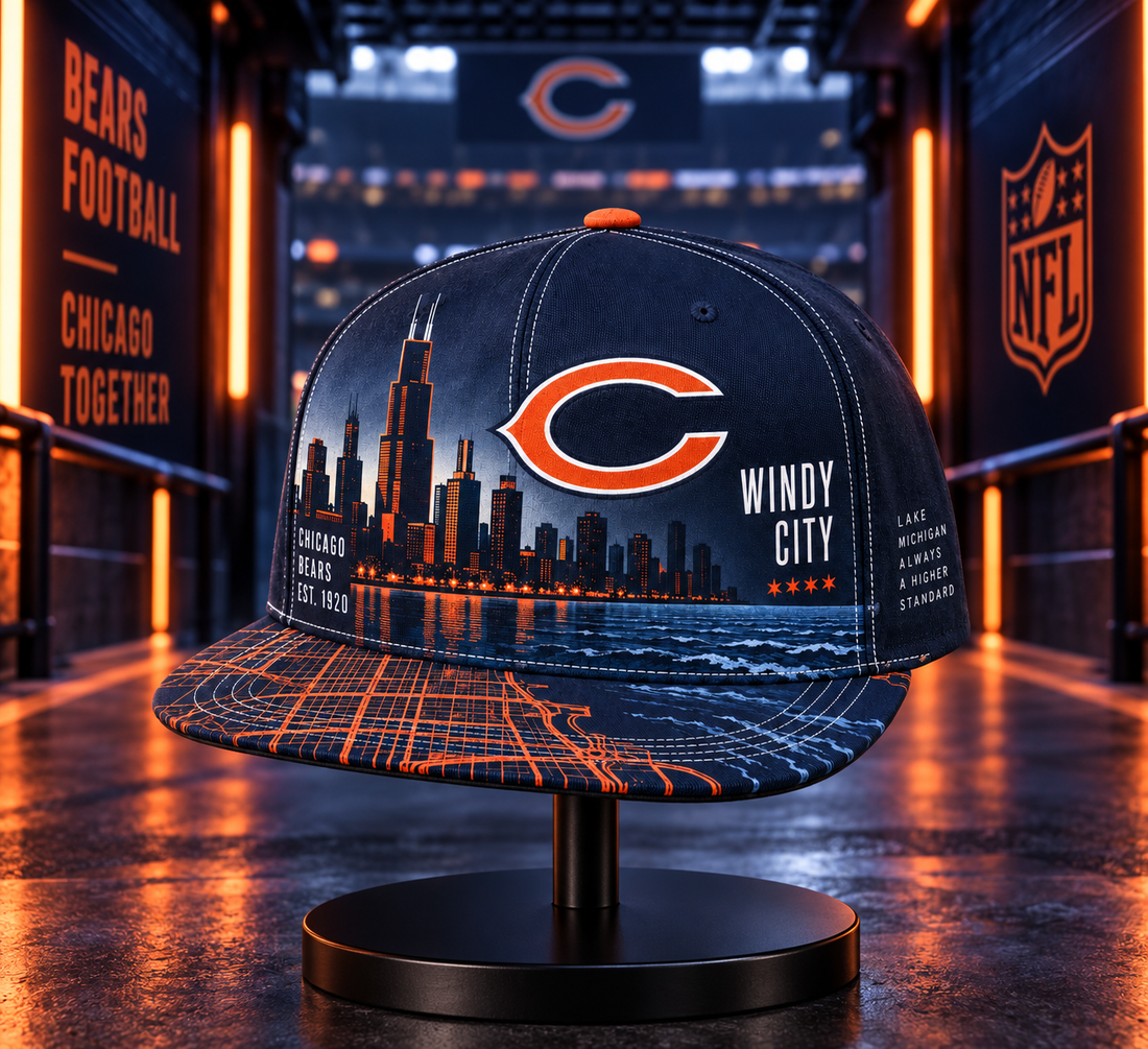 Chicago Bears Windy City Skyline Snapback Cap - Studio View