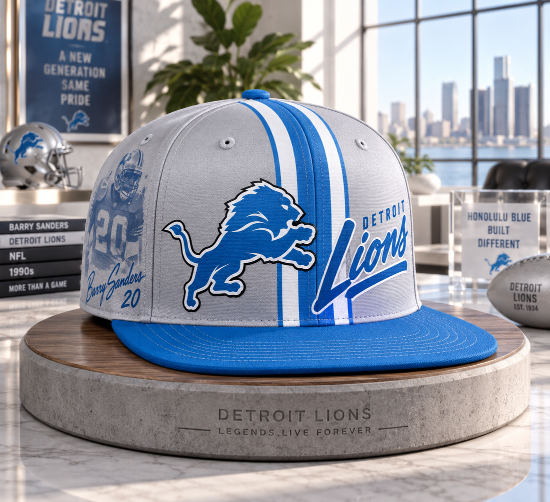 Detroit Lions Retro 90s Throwback Snapback Cap - Studio View
