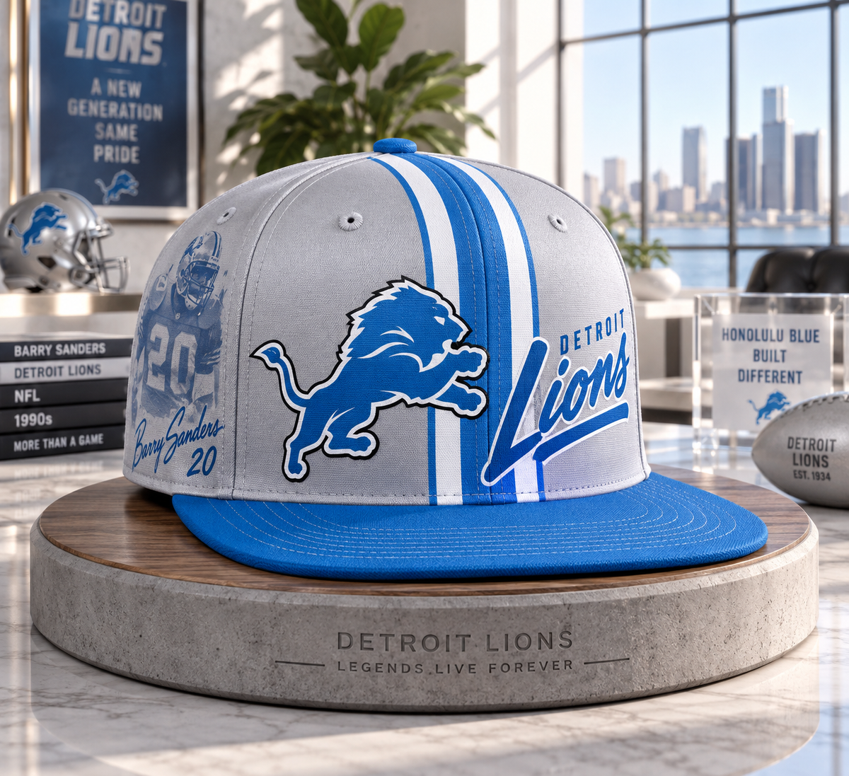 Detroit Lions Retro 90s Throwback Snapback Cap - Studio View