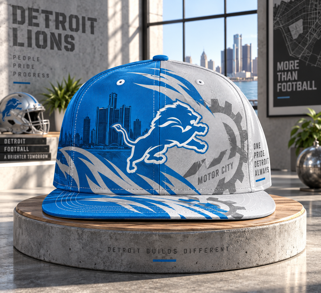 Detroit Lions Dynamic Split Colorblock Snapback Cap - Studio View