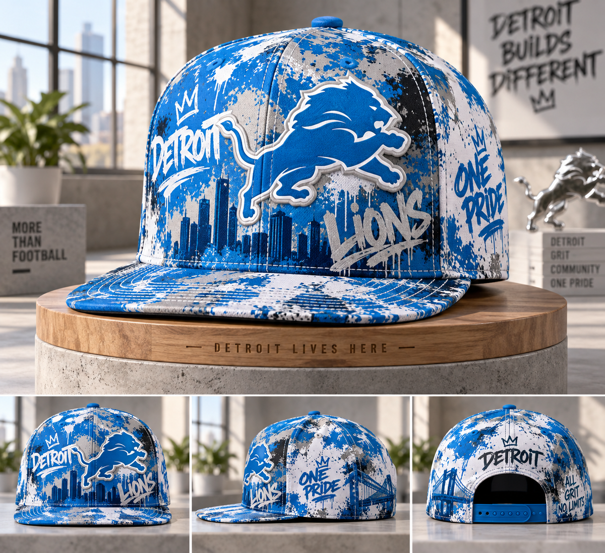 Detroit Lions Street Graffiti Splash Snapback Cap - Studio View