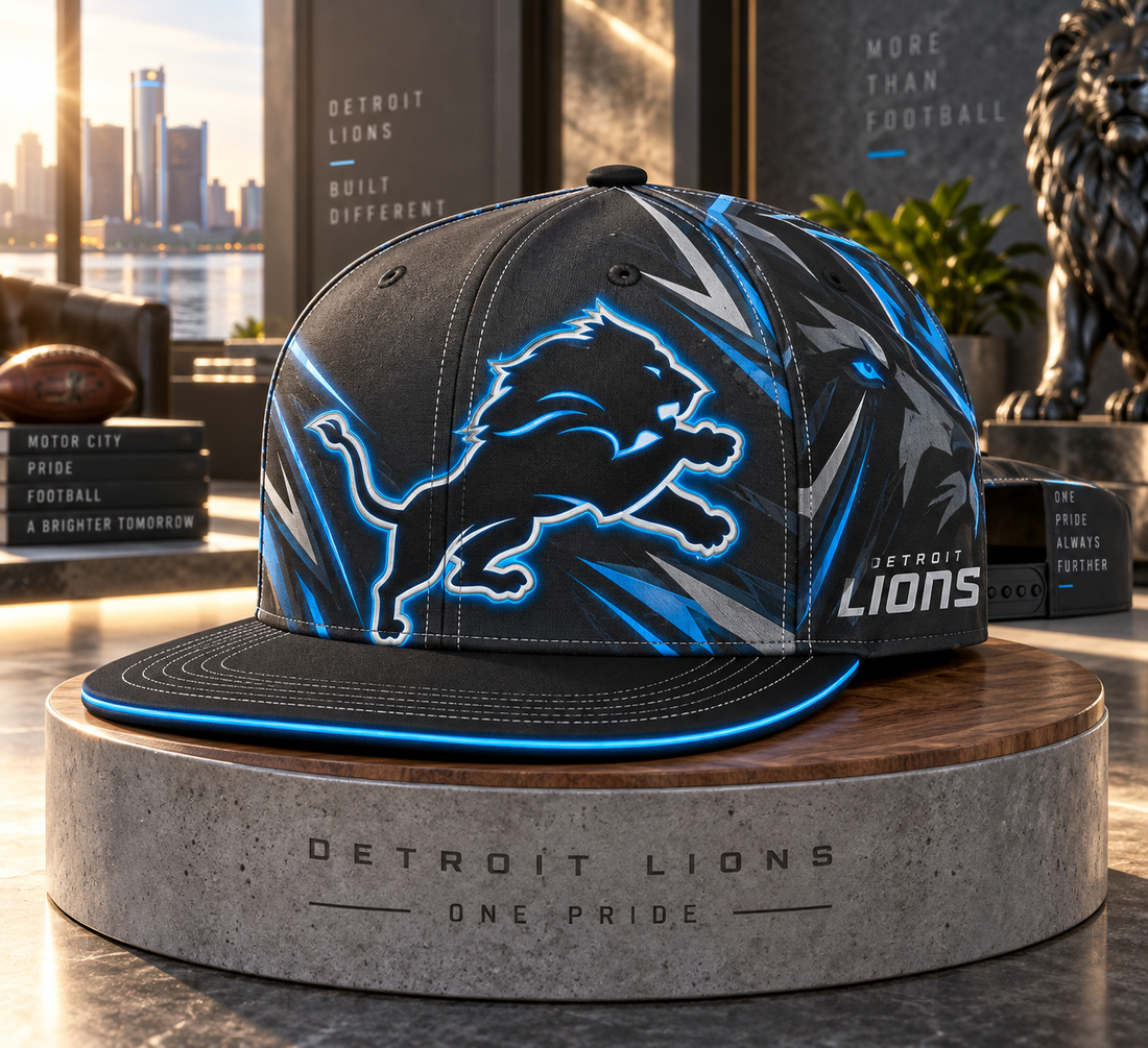 Detroit Lions Stealth Shadow Neon Snapback Cap - Studio View