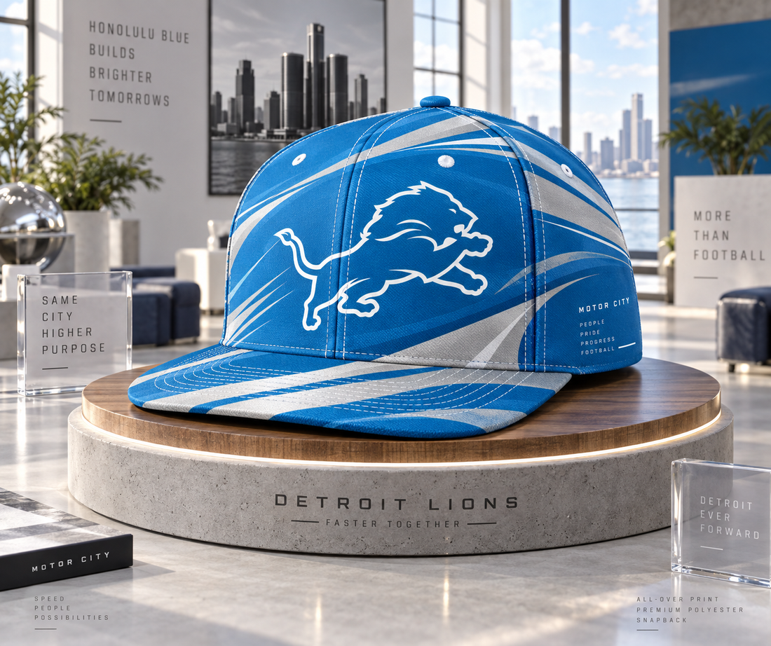Detroit Lions Minimalist Motion Wave Snapback Cap - Studio View