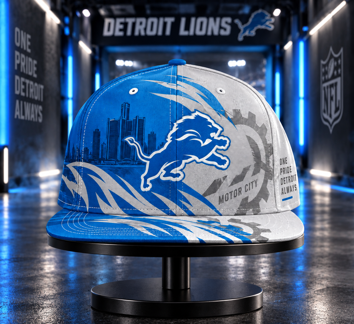 Detroit Lions Dynamic Split Colorblock Snapback Cap - Stadium Tunnel Neon View