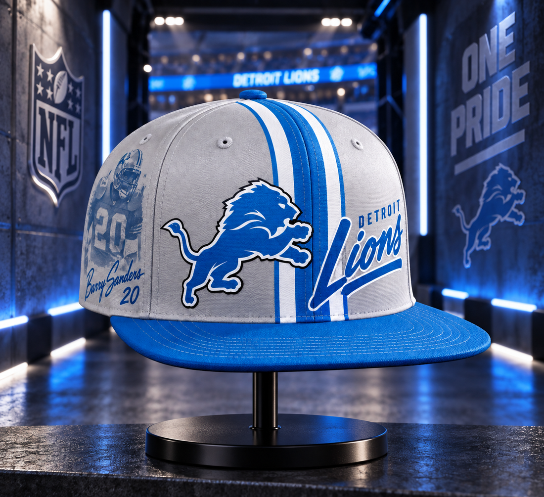 Detroit Lions Retro 90s Throwback Snapback Cap - Studio View
