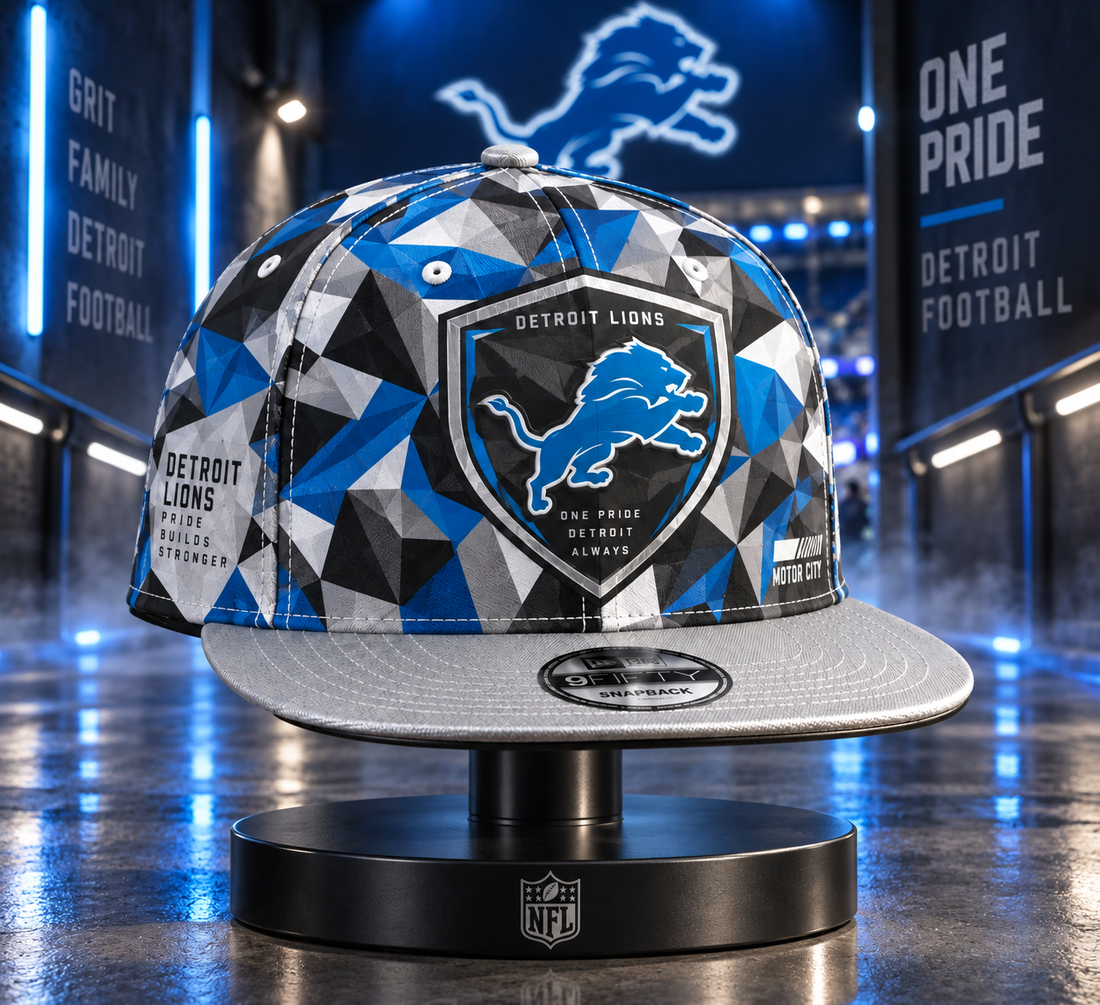 Detroit Lions Cyber Geometric Camo Snapback Cap - Studio View