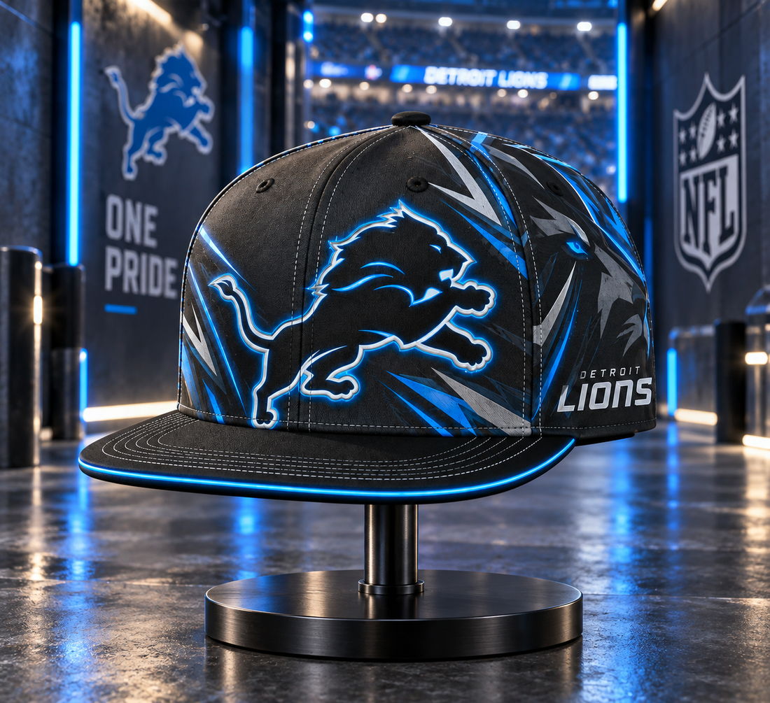 Detroit Lions Stealth Shadow Neon Snapback Cap - Studio View