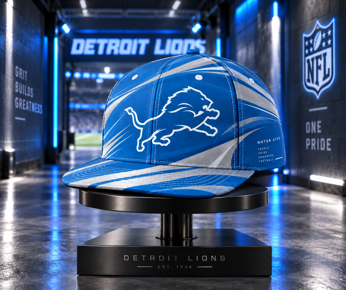 Detroit Lions Minimalist Motion Wave Snapback Cap - Studio View