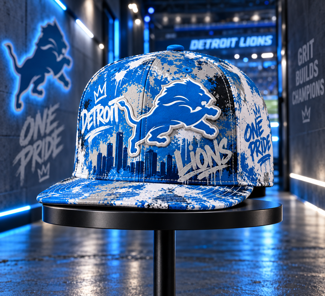 Detroit Lions Street Graffiti Splash Snapback Cap - Studio View