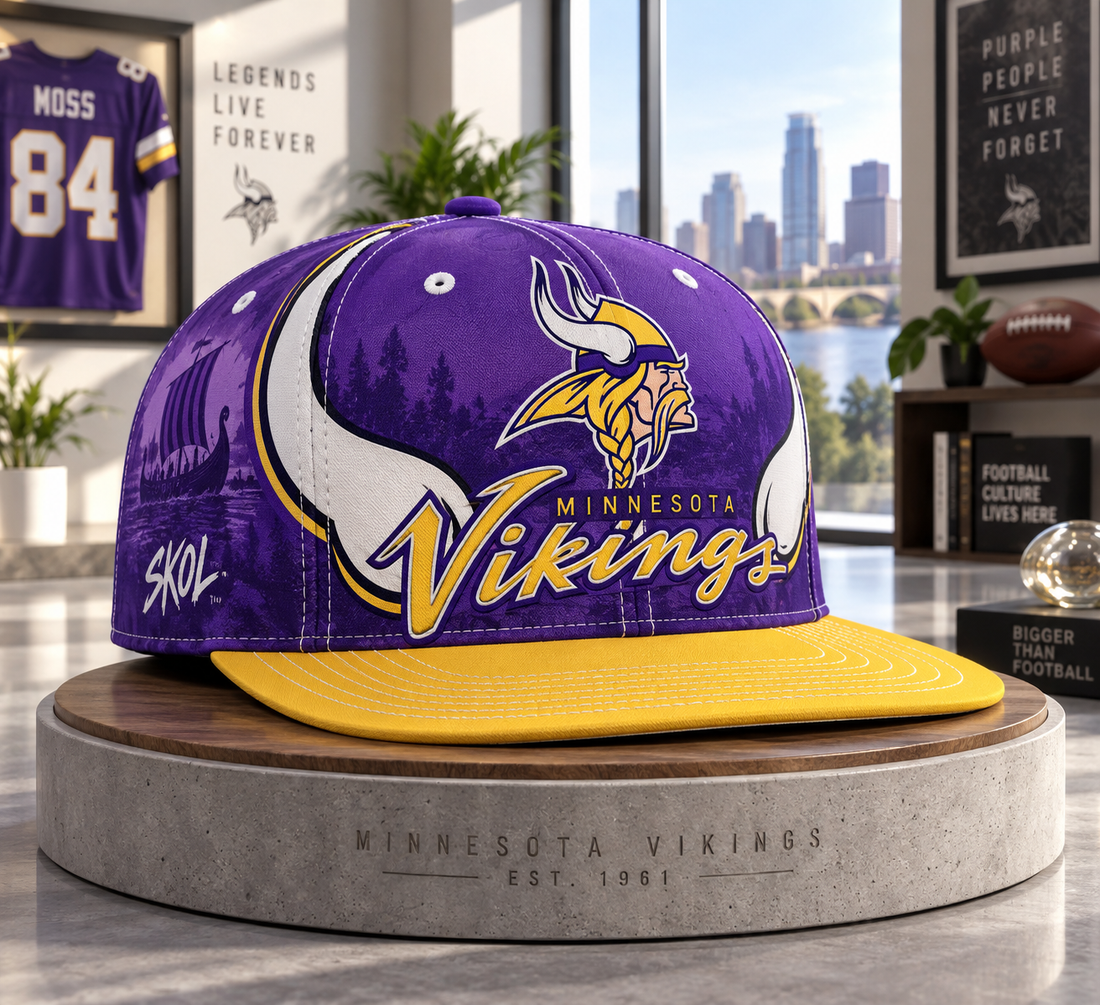 Minnesota Vikings Retro 90s Throwback Snapback Cap - Studio View