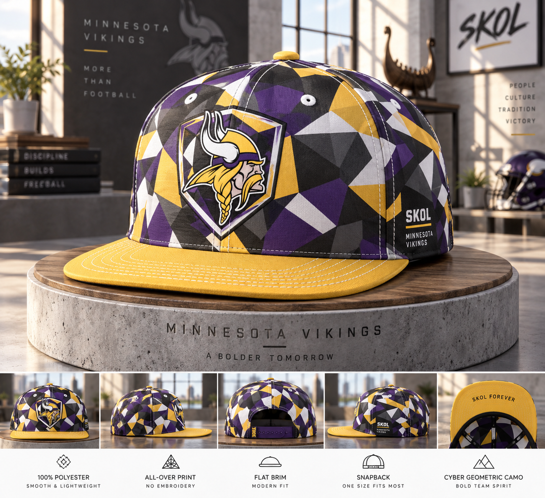 Minnesota Vikings Cyber Geometric Camo Snapback Cap - Studio View