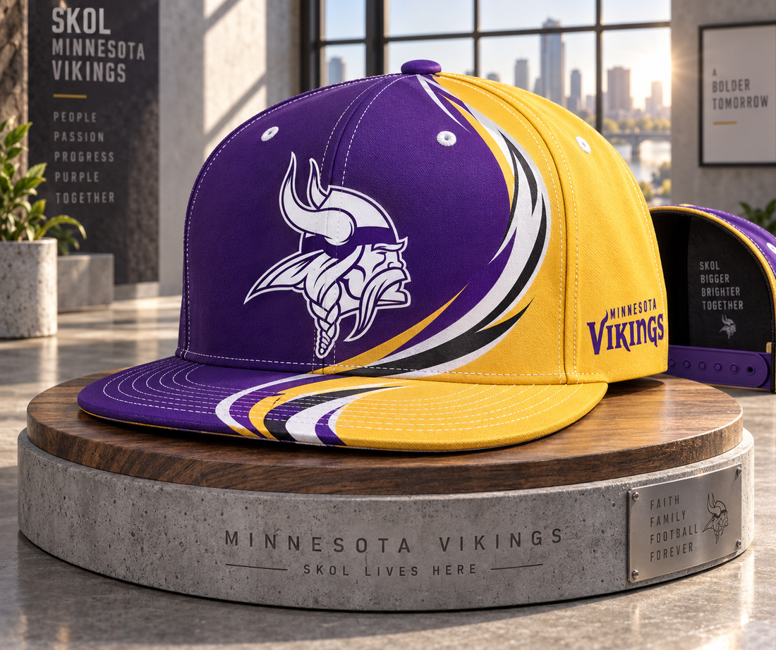 Minnesota Vikings Dynamic Split Colorblock Snapback Cap - Studio View