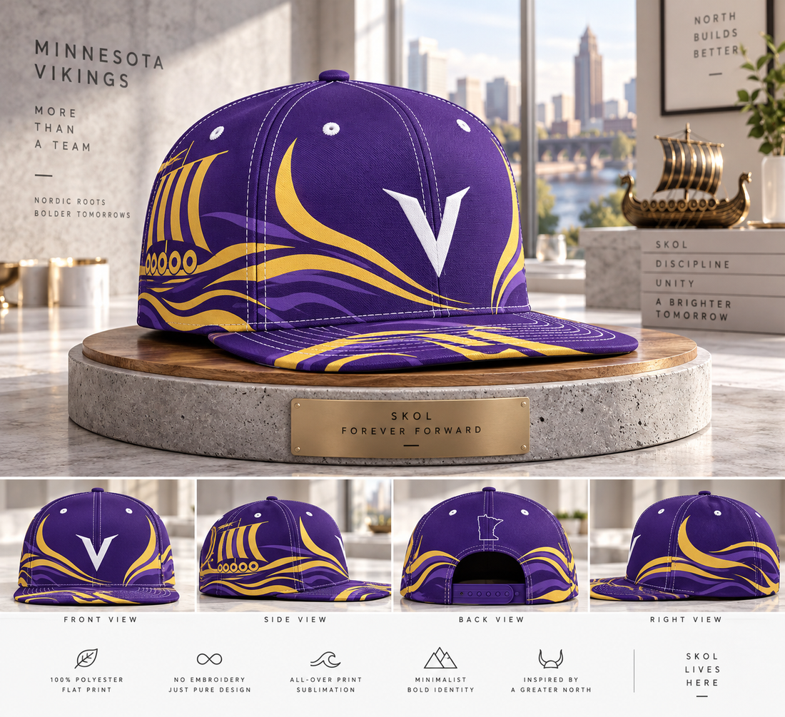 Minnesota Vikings Minimalist Motion Wave Snapback Cap - Studio View