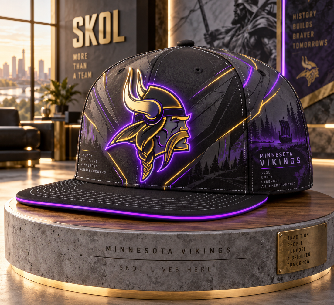 Minnesota Vikings Stealth Shadow Neon Snapback Cap - Studio View
