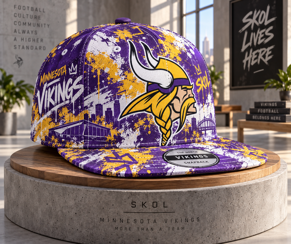Minnesota Vikings Street Graffiti Splash Snapback Cap - Studio View