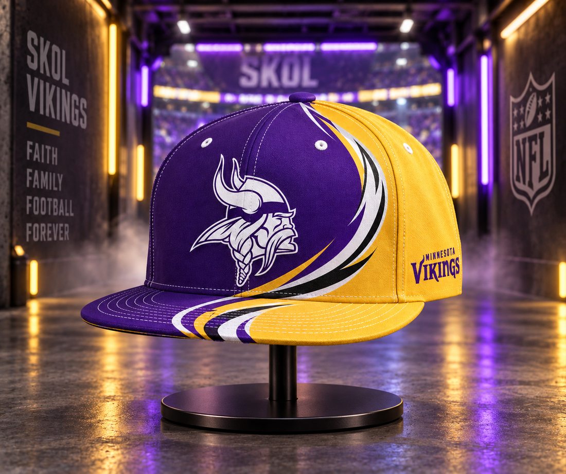 Minnesota Vikings Dynamic Split Colorblock Snapback Cap - Studio View
