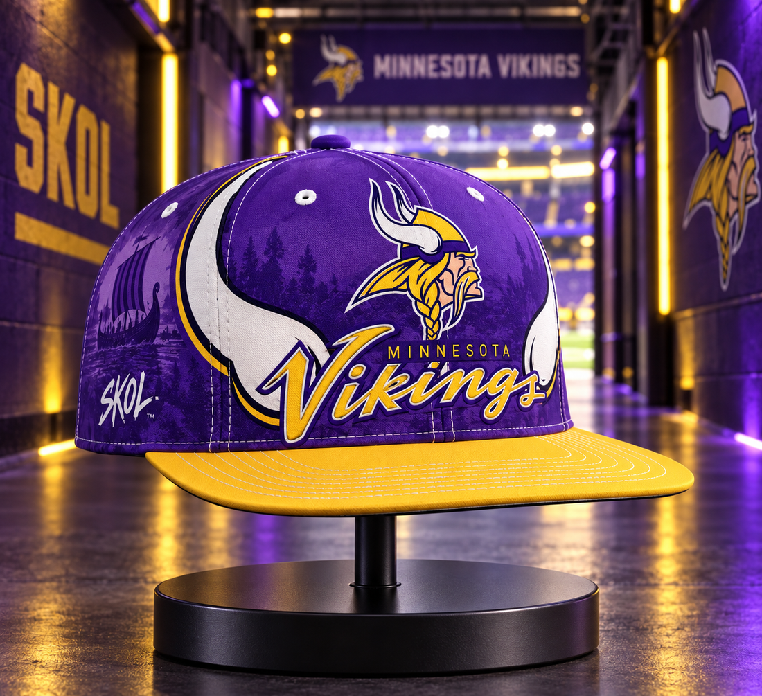 Minnesota Vikings Retro 90s Throwback Snapback Cap - Studio View