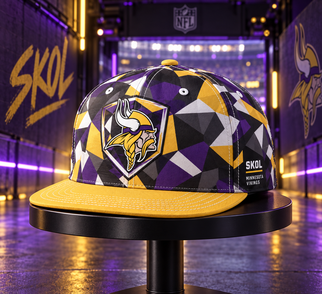 Minnesota Vikings Cyber Geometric Camo Snapback Cap - Studio View