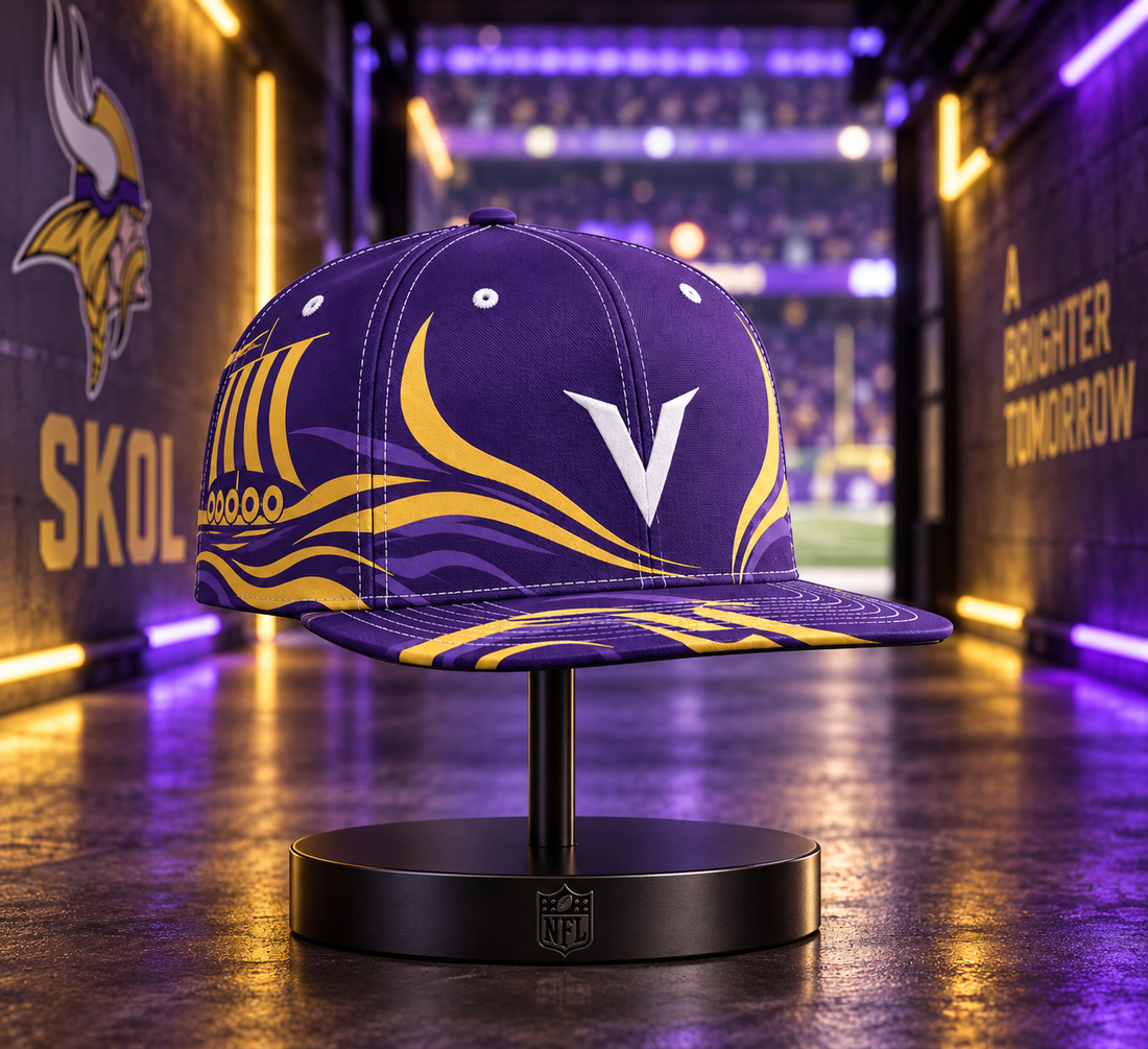 Minnesota Vikings Minimalist Motion Wave Snapback Cap - Studio View
