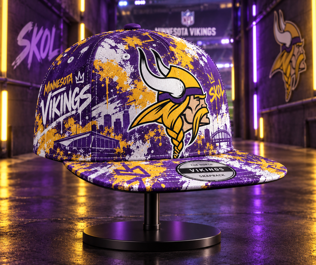 Minnesota Vikings Street Graffiti Splash Snapback Cap - Studio View