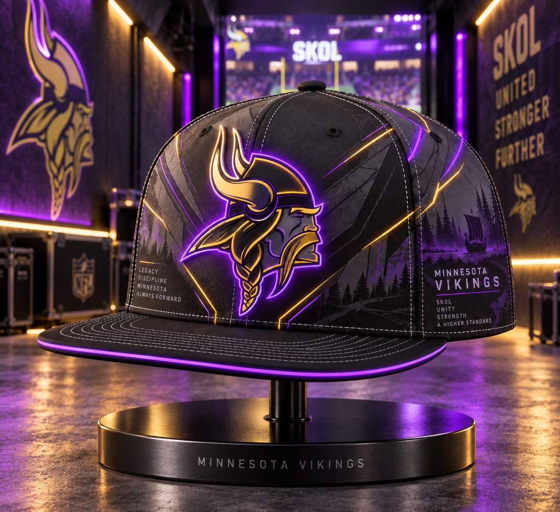 Minnesota Vikings Stealth Shadow Neon Snapback Cap - Studio View