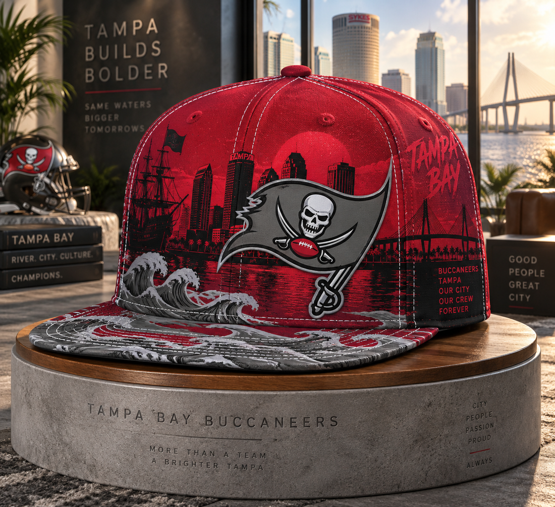 Tampa Bay Buccaneers City Skyline Snapback Cap - Studio View