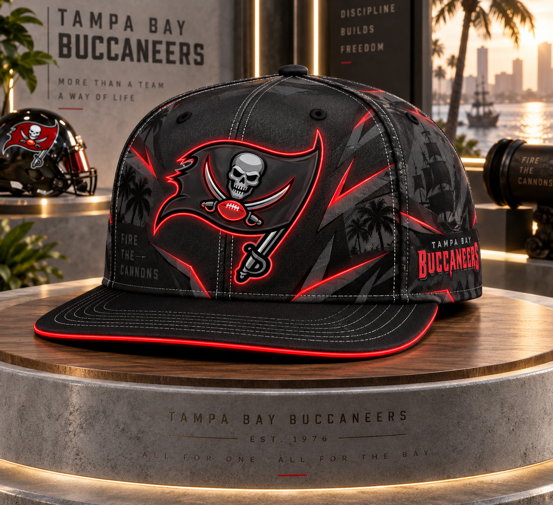 Tampa Bay Buccaneers Stealth Shadow Neon Snapback Cap - Studio View