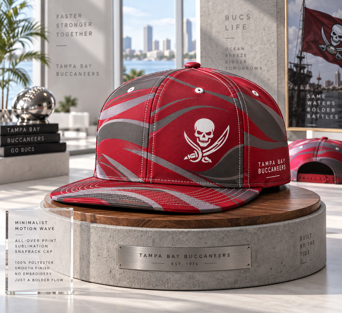 Tampa Bay Buccaneers Minimalist Motion Wave Snapback Cap - Studio View