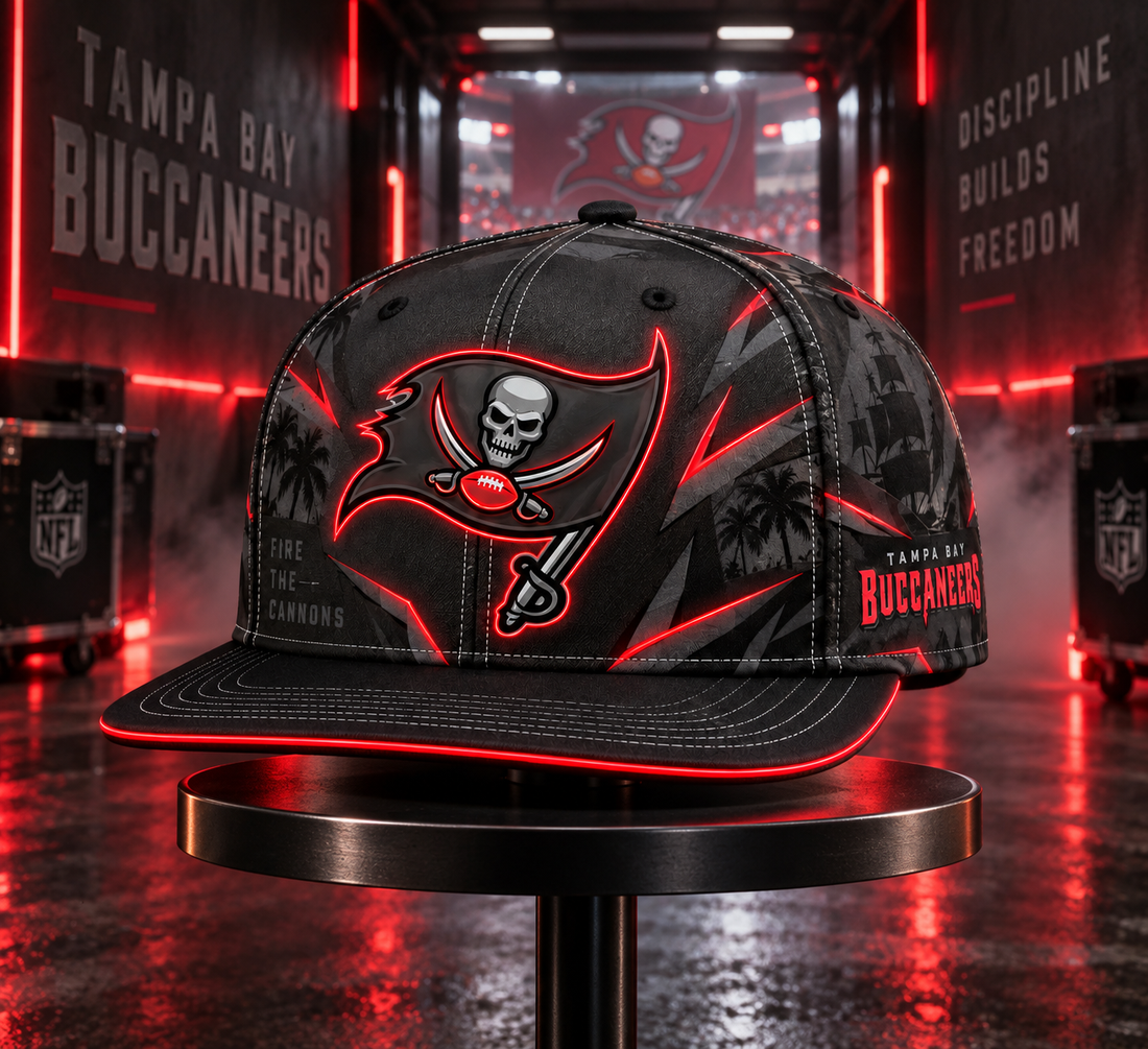 Tampa Bay Buccaneers Stealth Shadow Neon Snapback Cap - Studio View