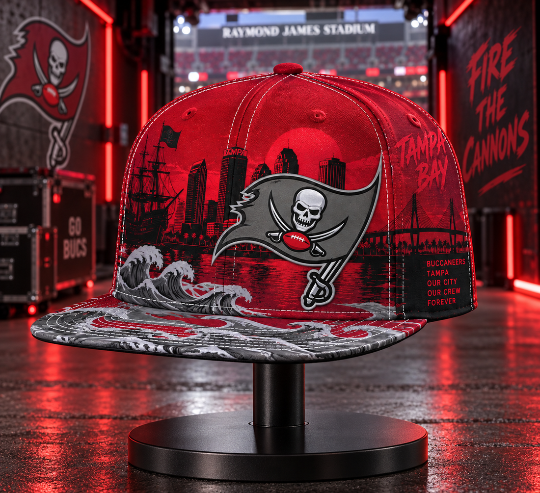 Tampa Bay Buccaneers City Skyline Snapback Cap - Studio View