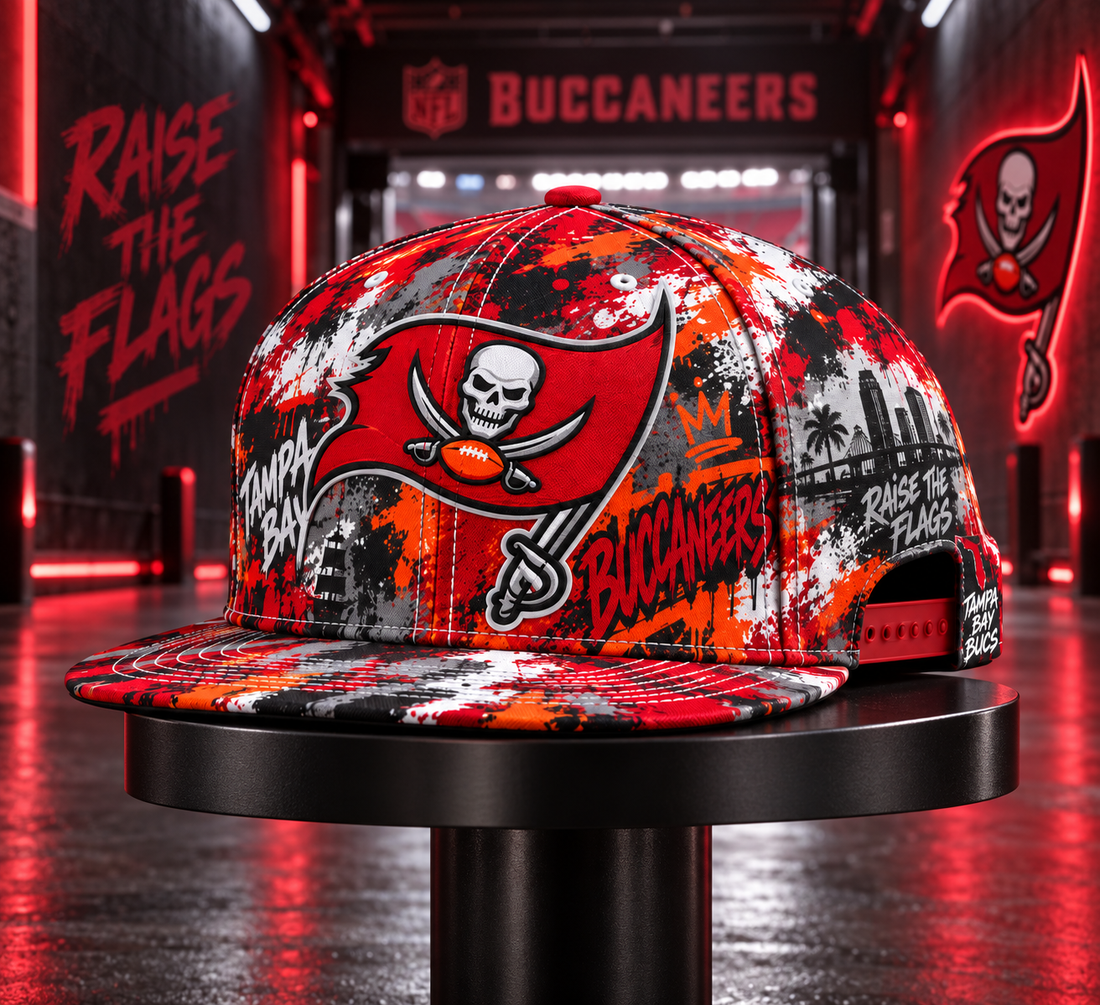 Tampa Bay Buccaneers Street Graffiti Splash Snapback Cap - Studio View