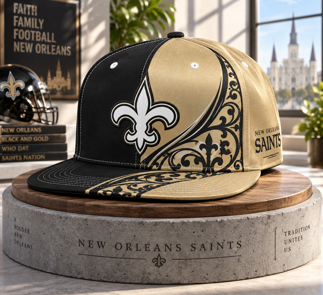 New Orleans Saints Dynamic Split Colorblock Snapback Cap - Studio View
