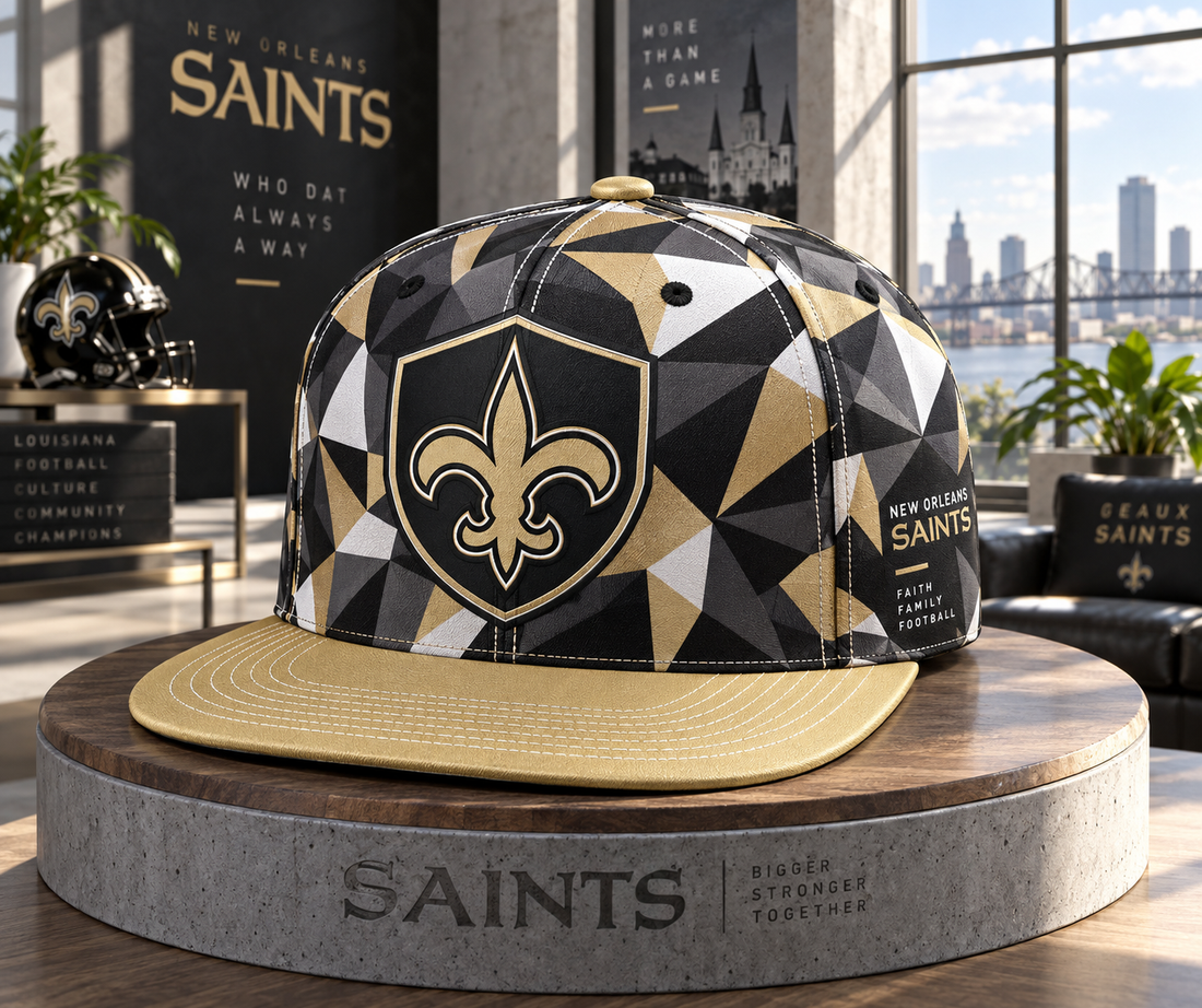 New Orleans Saints Cyber Geometric Camo Snapback Cap - Studio View