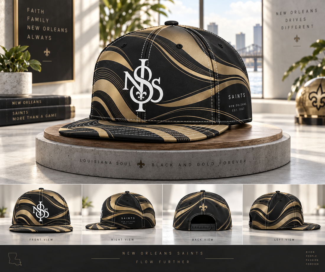 New Orleans Saints Minimalist Motion Wave Snapback Cap - Studio View