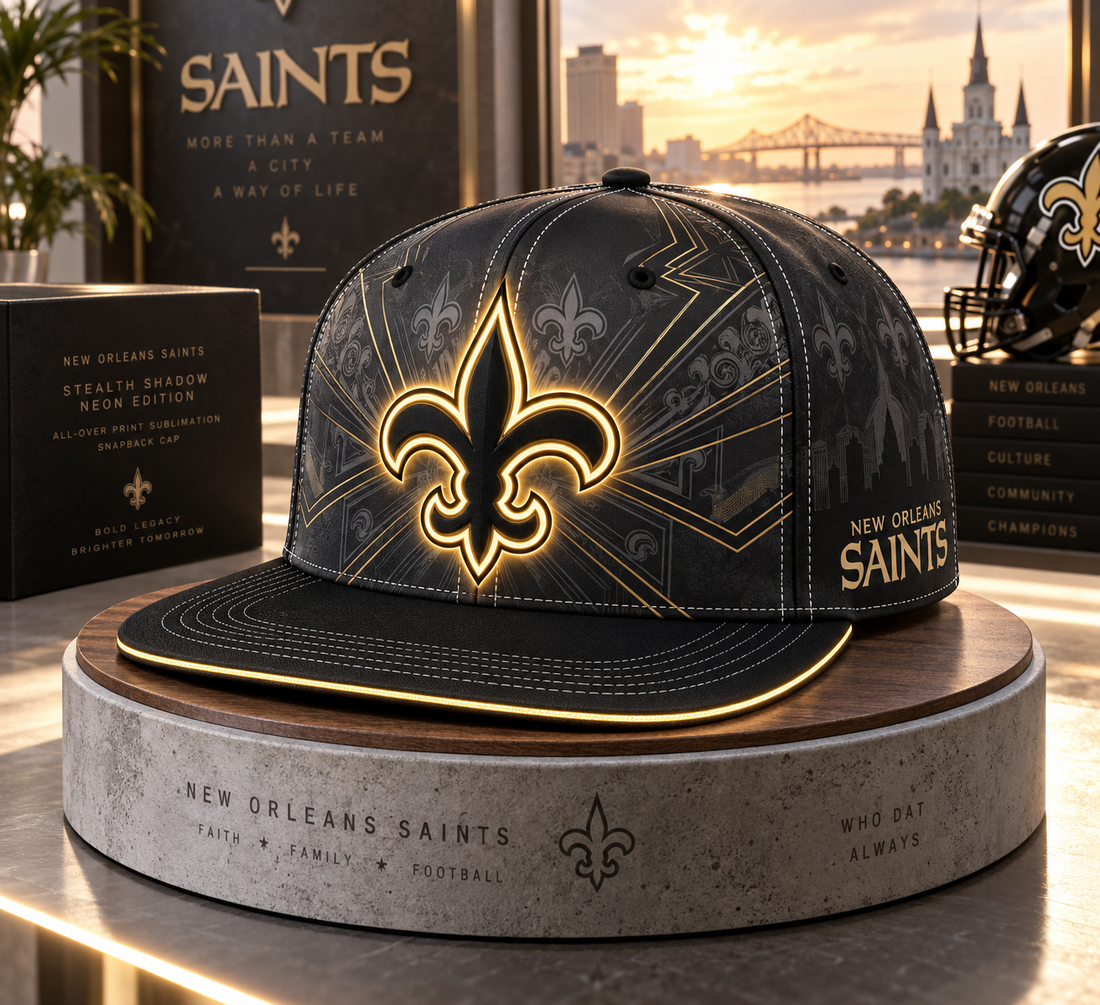 New Orleans Saints Stealth Shadow Neon Snapback Cap - Studio View