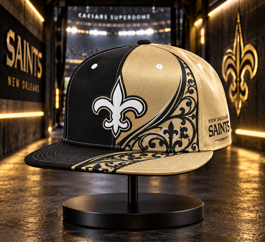 New Orleans Saints Dynamic Split Colorblock Snapback Cap - Studio View